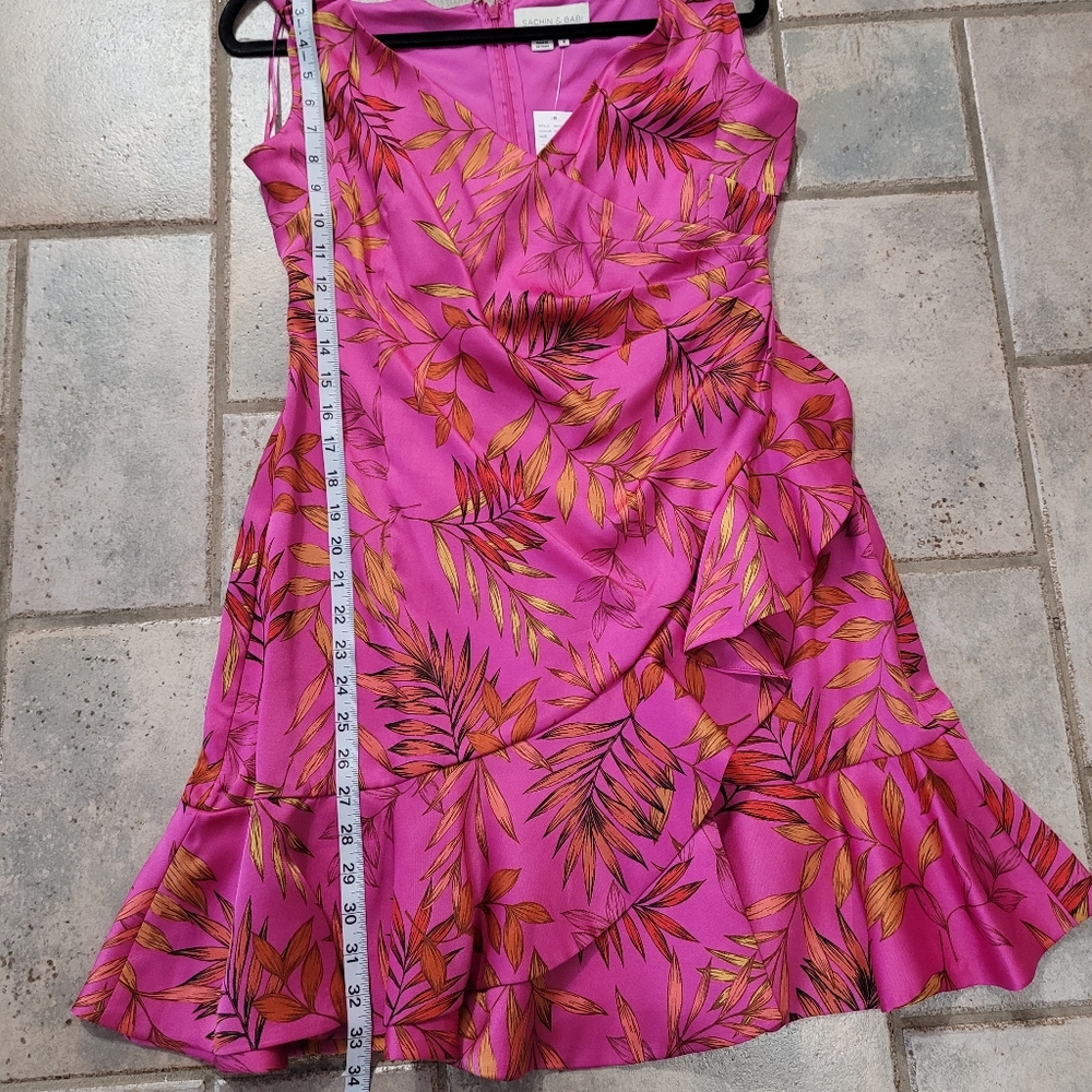 🤑SOLD🤑Sachin & Babi Abigail Off-The-Shoulder Leaf Print Satin Twill Wrap Dress - Picture 11 of 13